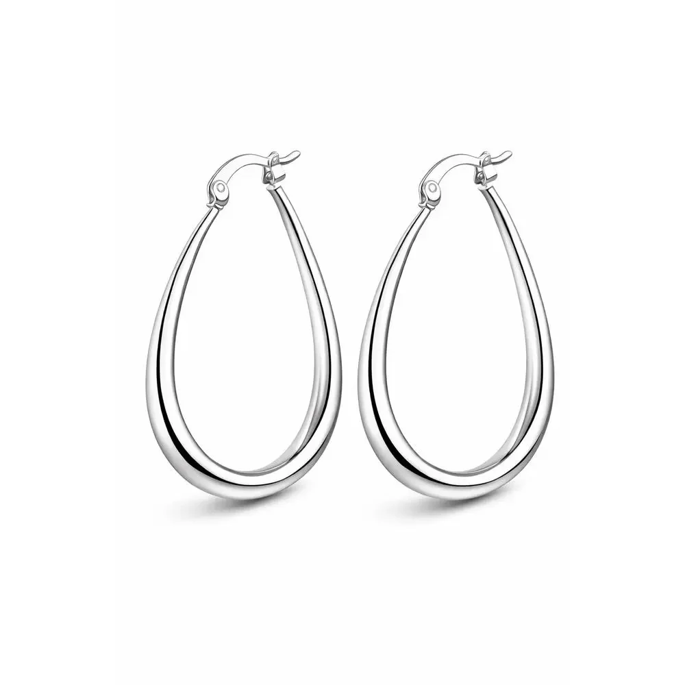 50CM Teardrop Sterling Silver Plated Hoop Earrings High Shine